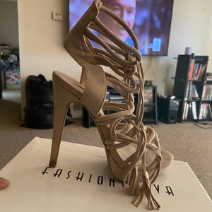 Nude Platform Lace up heels